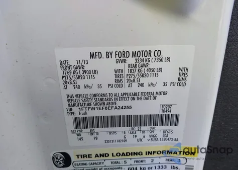 2014 Ford F-150 Platinum из США, поврежденный, VIN 1FTFW1EF8EFA24255